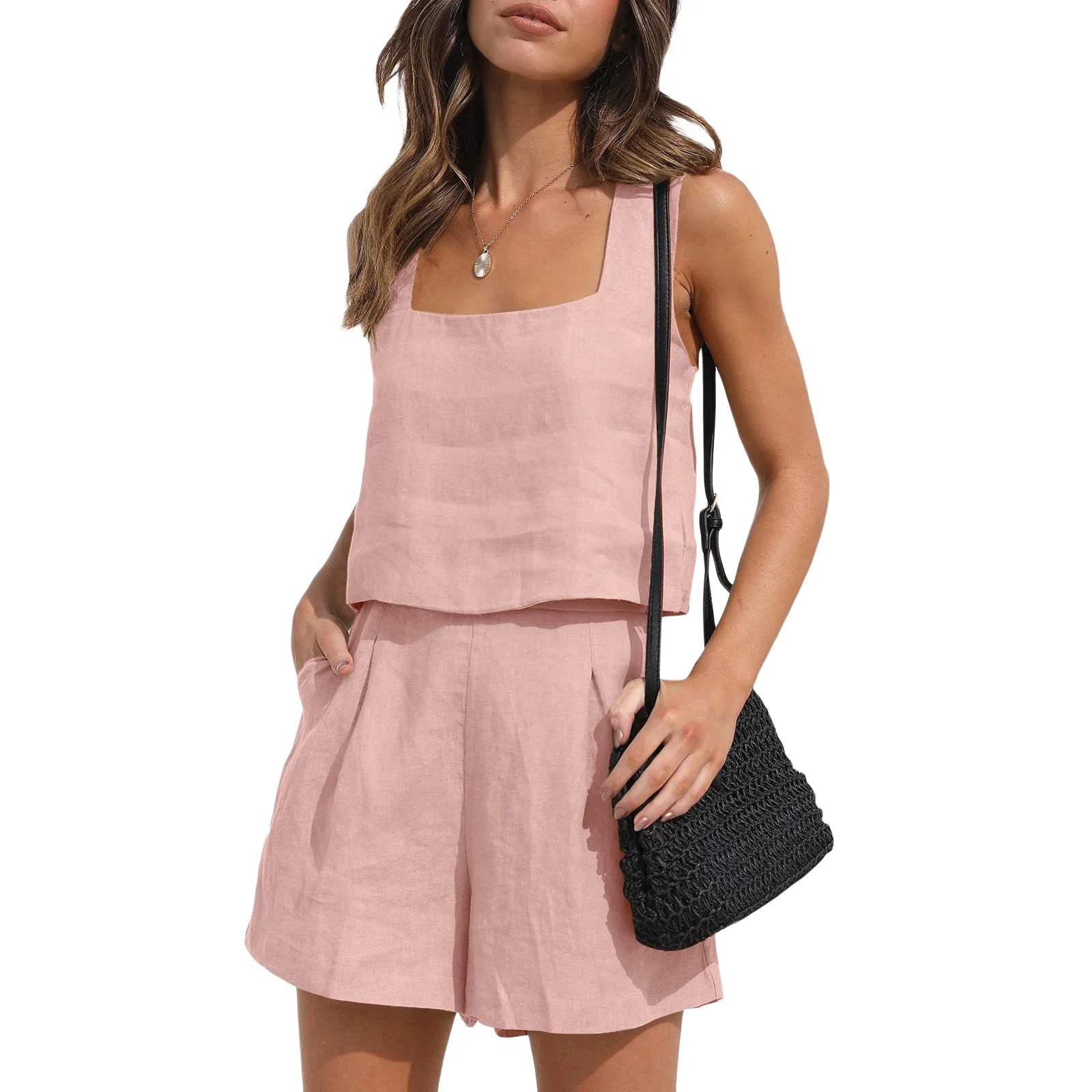 Breezy Linen Two-Piece Set?Sleeveless Top and Shorts Combo for Effortless Summer Style