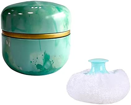 Topwon Body Powder Container with Powder Puff for Baby Women Talc Free Dusting Loose Powder Case Home Travel Powder Box (Green)