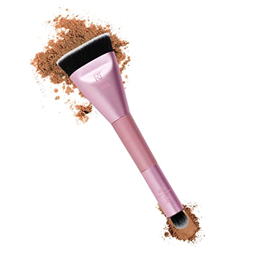 Real Techniques Sculpt & Shape Dual Ended 2-in-1 Makeup Brush, Contours Cheek, Nose, Eyes and Highlighter, Flat Head Blends & Intensifies Contour, Pink, 1 Count