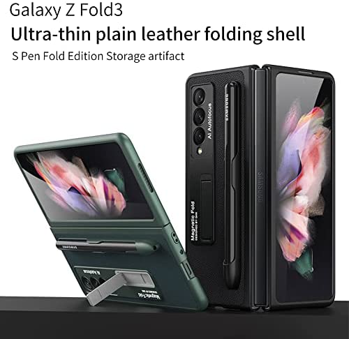 SHIEID Samsung fold 3 case with S Pen Holder, Z Fold 3 Case Leather with Kickstand Folio Flip Phone Case Cover Compatible with Samsung Galaxy Z Fold 3 5G 2021, Carbon Fiber Pattern