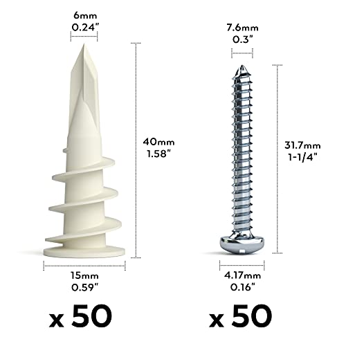 INCLY 100 PCS #8 Drywall Anchors Kit Self Drilling?50 Plastic Dry Wall Anchors and 50 Philips Screws Assortment for Hanging and Mounting with Case, Self Drilling Sheetrock Anchors