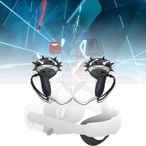 SINWEVR Touch Controller Grip Cover Compatible for Meta/Oculus Quest 2, Anti-Throw Handle Protecting Sleeve Oculus Quest 2 Accessories with Adjustable Knuckle Strap (Black - Cone Spikes)