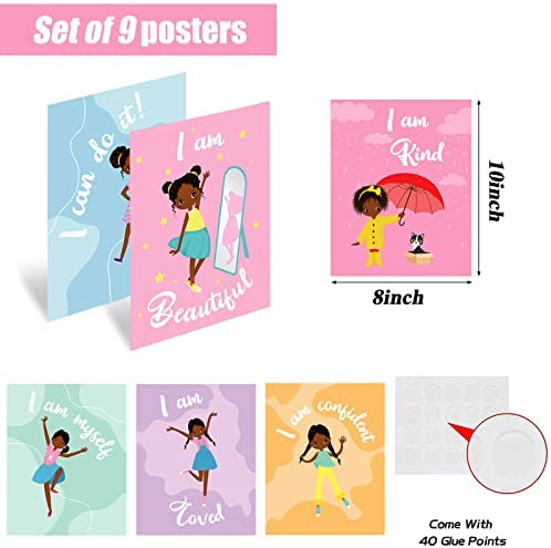 9 Pieces Motivational Black Girl Wall Decor Girls Room Decor African Girl Inspirationa Quotes Poster Unframed Black Girls Art Prints for Kids Teen Girls Room Wall Decorations,Unframed, 8 x 10 Inch