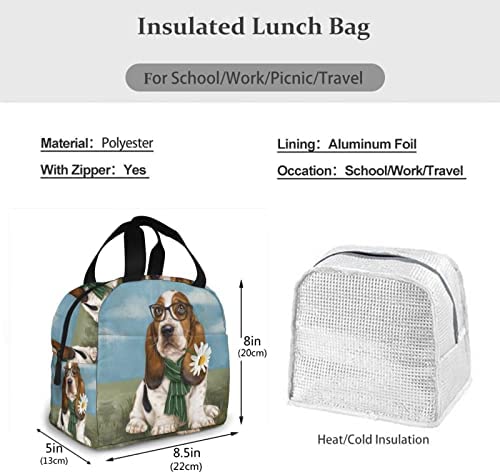 Basset Hound Dog Portable Lunch Bag Woman Waterproof Tote Shoulder Bags Box Small Handbags Purses,Shopping Office/School/Picnic/Travel/Camping