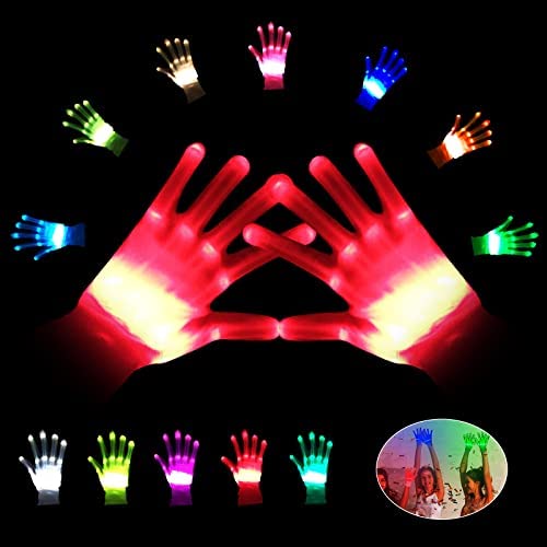 GLEDLOVES LED Gloves,LED Light Up Gloves for Kids Teens and Adults,Toy Gifts for 5-12 Year Old Boy Girl Teenage, Stocking Stuffers for Men Women,12 Colors,in Halloween Chrismas Birthday Party(1Pair/L)