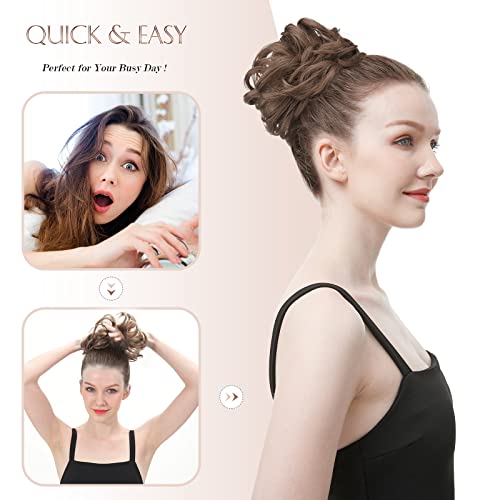 FESHFEN Messy Bun Hair Piece Large Gray Hair Bun Scrunchies Extensions Synthetic Salt and Pepper Easy Bun Tousled Updo Grey Hairpieces for Women Girls