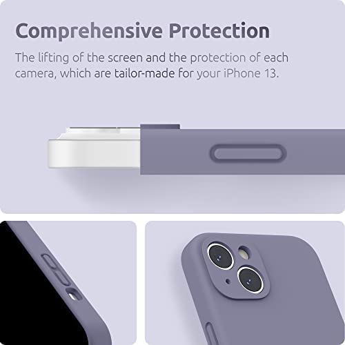 SURPHY Compatible with iPhone 13 Case with Screen Protector, (Camera Protection + Soft Microfiber Lining) Liquid Silicone Phone Case 6.1 inch 2021, Lavender Gray