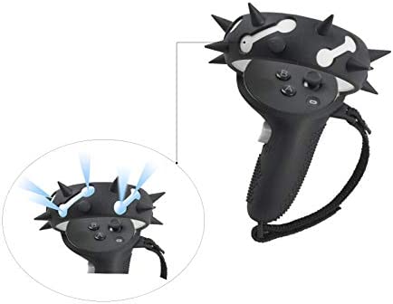 SINWEVR Touch Controller Grip Cover Compatible for Meta/Oculus Quest 2, Anti-Throw Handle Protecting Sleeve Oculus Quest 2 Accessories with Adjustable Knuckle Strap (Black - Cone Spikes)