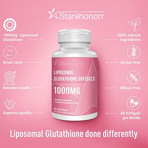 Liposomal Glutathione Softgels 1500MG, Reduced Glutathione Supplement with Vitamin C, Better Absorption, Non-GMO Powerful Antioxidant for Healthy Aging, Detox, Brain, Immune Health,120 Softgels