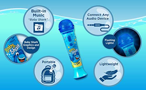 Baby Shark Singalong Microphone for Kids, Toy Microphone with Built-in Music and Flashing Lights, Baby Shark Toy for Kids Aged 3 and Up
