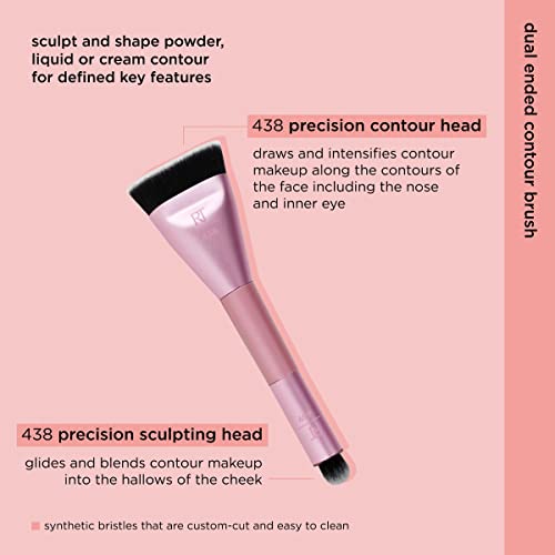 Real Techniques Sculpt & Shape Dual Ended 2-in-1 Makeup Brush, Contours Cheek, Nose, Eyes and Highlighter, Flat Head Blends & Intensifies Contour, Pink, 1 Count