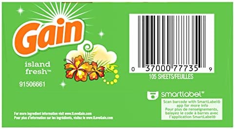 Gain Fabric Softener Dryer Sheets, Island Fresh Scent, 105 count