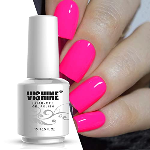 Vishine Nail Gel Polish, 15ml Soak Off Nail Gel Polish Nail Art Manicure Salon DIY at Home Long-lasting - Hot Pink 0.5 OZ