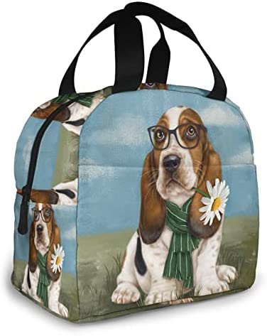 Basset Hound Dog Portable Lunch Bag Woman Waterproof Tote Shoulder Bags Box Small Handbags Purses,Shopping Office/School/Picnic/Travel/Camping