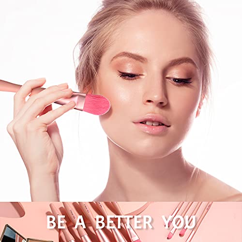 BS-MALL Makeup Brushes Premium Synthetic Bristles Powder Foundation Blush Contour Concealers Lip Eyeshadow Brushes Kit,16Pcs, Pink