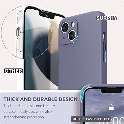 SURPHY Compatible with iPhone 13 Case with Screen Protector, (Camera Protection + Soft Microfiber Lining) Liquid Silicone Phone Case 6.1 inch 2021, Lavender Gray