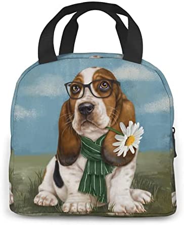Basset Hound Dog Portable Lunch Bag Woman Waterproof Tote Shoulder Bags Box Small Handbags Purses,Shopping Office/School/Picnic/Travel/Camping