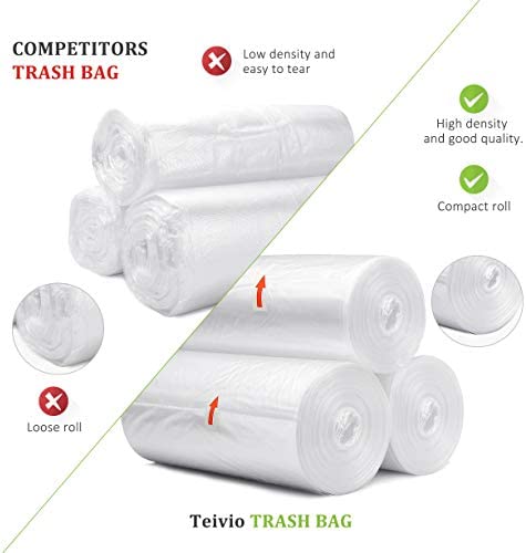 2 Gallon 80 Counts Strong Trash Bags Garbage Bags by Teivio, Bathroom Trash Can Bin Liners, Small Plastic Bags for home office kitchen, Clear