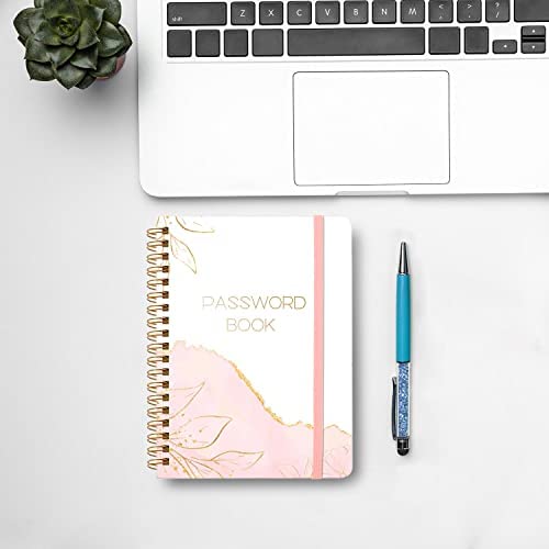 Password Book with Alphabetical Tabs - Spiral Password Notebook for Internet & Computer Login, Recording Website, Usernames, Passwords. Password Keeper for Home or Office, 5.1 x 6.9 in-Pink