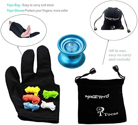 Magicyoyo Responsive Metal YOYO Professional yoyo K7 for Beginners Kids with 5 Strings Gifts+Bag+Glove-Blue