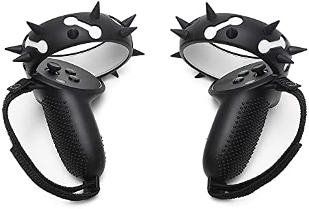 SINWEVR Touch Controller Grip Cover Compatible for Meta/Oculus Quest 2, Anti-Throw Handle Protecting Sleeve Oculus Quest 2 Accessories with Adjustable Knuckle Strap (Black - Cone Spikes)