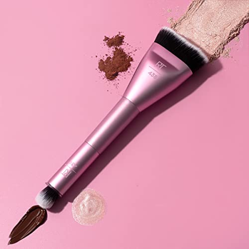 Real Techniques Sculpt & Shape Dual Ended 2-in-1 Makeup Brush, Contours Cheek, Nose, Eyes and Highlighter, Flat Head Blends & Intensifies Contour, Pink, 1 Count