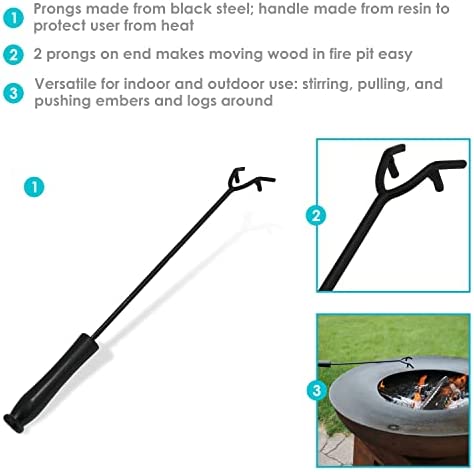 Sunnydaze Fire Pit Poker Stick - Durable Heat Resistant Handle - Outdoor Campfire Accessory - Fireplace Tool - Indoor & Outdoor Steel Camping Tool - 16-Inch