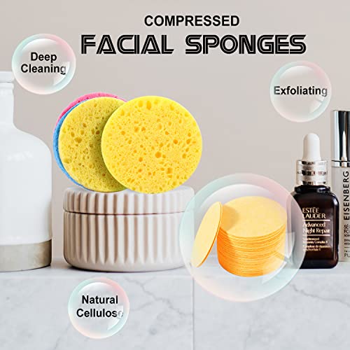 50-Count Compressed Facial Sponges for Estheticians- 100% Natural Cellulose Face Sponge Professional Cosmetic Spa Sponges for Face Cleansing, Massage, Pore Exfoliating, Mask, Makeup Removal (Yellow)