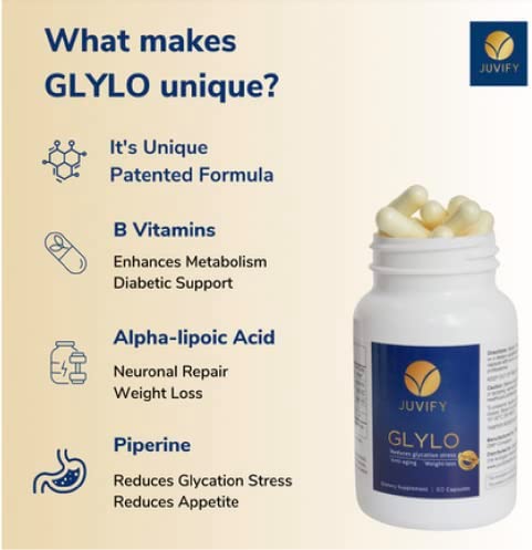Juvify GLYLO - Scientifically formulated Healthy Aging & Weight Management Pill - Reduces Cravings & Menopause Related Weight - 60 Caps