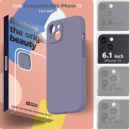 SURPHY Compatible with iPhone 13 Case with Screen Protector, (Camera Protection + Soft Microfiber Lining) Liquid Silicone Phone Case 6.1 inch 2021, Lavender Gray