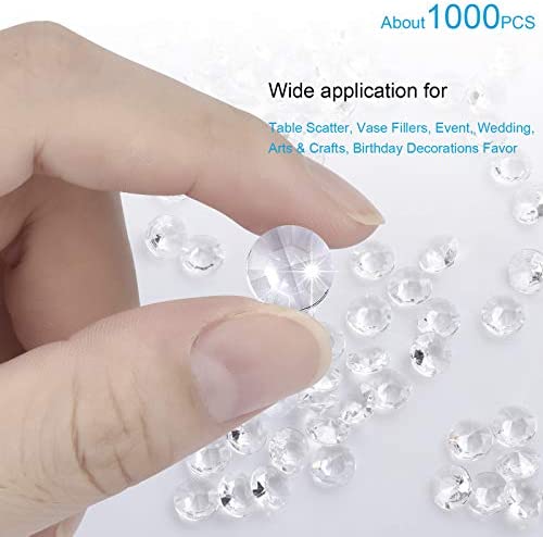 TeeLiy 1000pcs Clear 0.4inch Fake Plastic Diamonds for Vase Fillers Table Scatters, Acrylic Crystals Diamond gems Beads for Craft Decoration Weddding Table Scattering Birthday Deco (Clear)