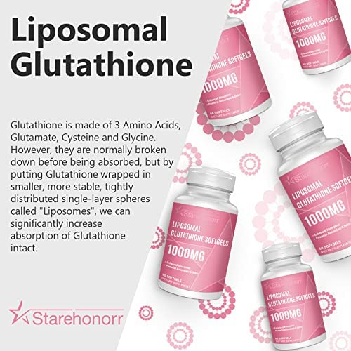 Liposomal Glutathione Softgels 1500MG, Reduced Glutathione Supplement with Vitamin C, Better Absorption, Non-GMO Powerful Antioxidant for Healthy Aging, Detox, Brain, Immune Health,120 Softgels