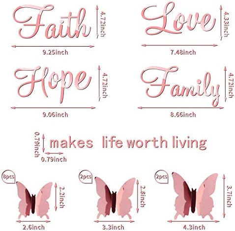 3D Acrylic Mirror Wall Decor Stickers Removable Butterfly Mirror Wall Stickers DIY Faith Makes All Things Possible for Home Office School Teen Dorm Room Mirror Wall Decoration (Rose Gold)