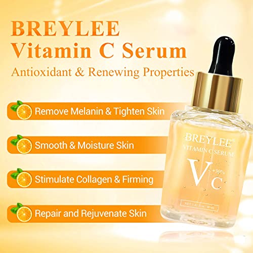 BREYLEE Vitamin C Serum for Face & Eye (1.4 oz) for Brightening Skin,Dark Spot Remover,Reduce Wrinkle,Anti Aging Serum,Moisturizer Brightening Serum with Hyaluronic Acid,Vitamin E,Retinol,Nicotinamide