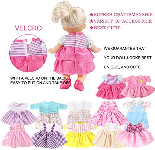 lausomile 25 Pack Alive Baby Doll Clothes Accessories Girl Gift - 12 PCS Dress Fit for 12 13 14 15 inch Doll Girl Clothes & Baby Bitty Doll, with Underwear Diapers Umbrella Milk Bottle Backpack