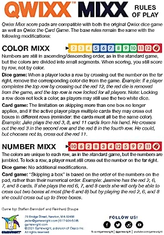 Gamewright Qwixx Mixx - Genuine Enhanced Game Play Add-On Replacement Scorecards for Qwixx - A Fast Family Dice Game