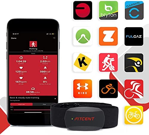 FITCENT Heart Rate Monitor Chest Strap, Bluetooth ANT+ HR Sensor for Peloton Polar Wahoo Zwift DDP Yoga Map My Ride Garmin Sports Watches