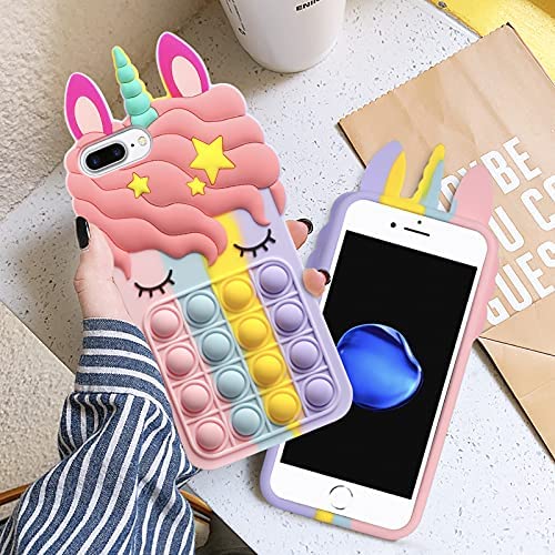 HoneyAKE Fidget Toys Phone Case for iPhone 8 Plus Case iPhone 7 Plus Case Bubble Protect Soft Silicone Shockproof Stress Reliever Pop Phone Cover Women Girls for iPhone 6s Plus 7 Plus 8 Plus, Rainbow