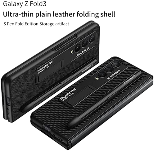 SHIEID Samsung fold 3 case with S Pen Holder, Z Fold 3 Case Leather with Kickstand Folio Flip Phone Case Cover Compatible with Samsung Galaxy Z Fold 3 5G 2021, Carbon Fiber Pattern