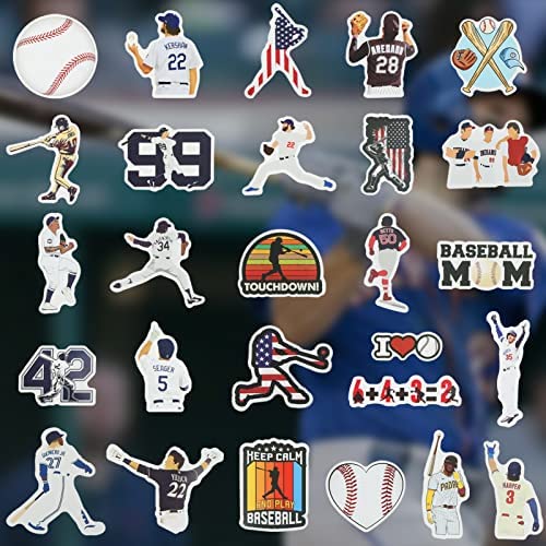 Baseball Stickers 100 Pack, Perfect Sports Baseball Stickers and Decals Gift for Kids Boy Girl Teen, Aesthetic Waterproof Baseball Stickers for Water Bottles Scrapbooking Notebook Laptops Helmet