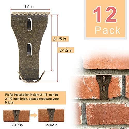 Brick Wall Clips Hooks Fastener - Coideal 12 PCS Metal Brick Hangers Hook Clip for Outdoor Hanging Pictures Lights Wreaths Stockings Garland No Drill, Fit Brick 2 1/5 to 2 1/2 Inch (Bronze)