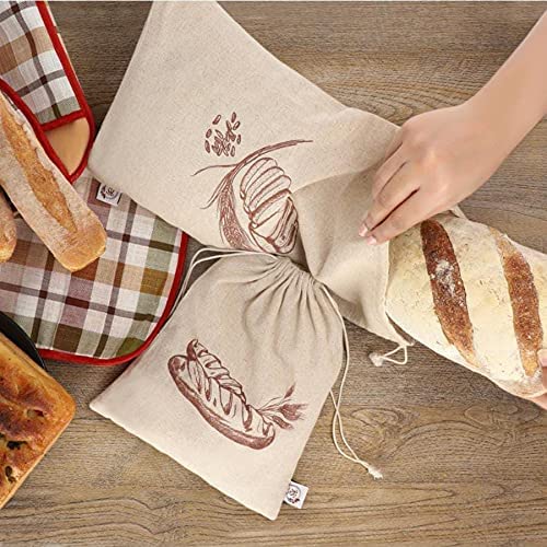 K&S Easy Shop Bread Bags for Homemade Bread  Pack of 6 Linen Bread Bag for Bread, Vegetables, Fresh Bread Storage & Baguettes Storage  3 Small & 3 Large Bread Storage Bags  Reusable Canvas Bags