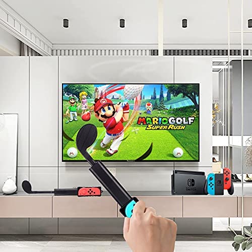 KUNSLUCK Joy-Con Golf Club for Nintendo Switch/Switch OLED, Mario Golf Games Accessories Controller Grip for Mario Golf Super Rush, Black (2 Pack)