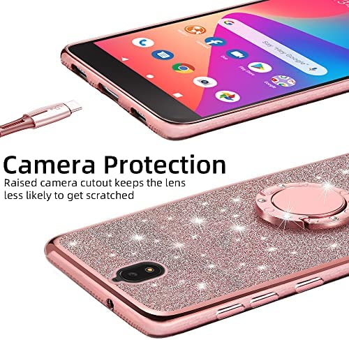 B-wishy for Blu View 2 Case for Women, Glitter Crystal Slim TPU Luxury Bling Cute Protective Cover with Kickstand+Strap for Blu View 2 B130DL