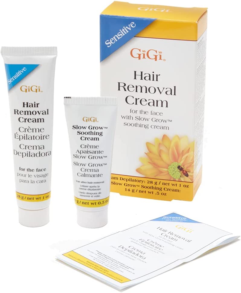 GiGi Hair Removal Cream for Face with Slow Grow Soothing Cream, 2-step Hair Removal System for Sensitive skin