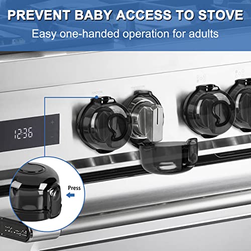 GRENFU Stove Knob Covers for Child Safety (5 + 1 Pack) Gas Stove Knob Covers with Strong Adhesive Double-Sided Tape Oven Knob Covers for Child Safety Prevent Kids & Pets from Turning on Stoves Black
