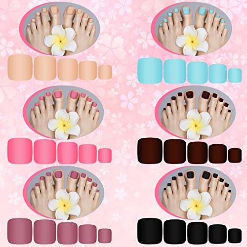 336 Pieces 12 Sets False Toe Nails Matte Short Square Fake Toenails Full Cover Glue-on Fake Toe Nails Solid Color Matte False Toe Nails for Women Girls Favors (Chic Colors)