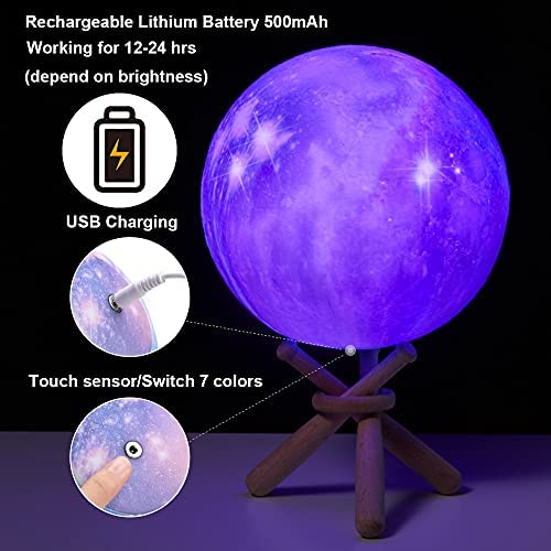 Growiner Moon Lamp, 3D Moon Lamp 3.9Inch Galaxy Lamp Gifts for 3 4 5 6 7 8 9 10 11 12 13 14 15 16 17 18 19+ Year Old Girl Christmas Birthday Teen Girls Gifts 16 Colors with Stand Touch Pat Remote