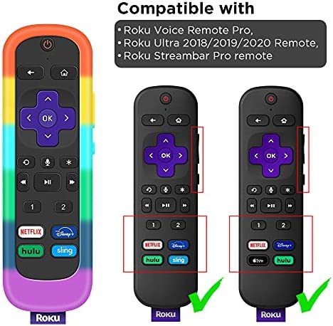 Case for Roku Voice Remote Pro, Cover Roku Ultra 2020/2019/2018 Remote Control Silicone Protective Controller Back Sleeve Holder Universal Replacement Skin New Battery Protector (Rainbow)