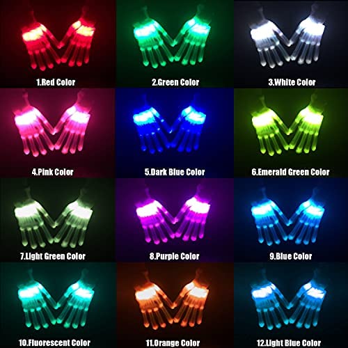 GLEDLOVES LED Gloves,LED Light Up Gloves for Kids Teens and Adults,Toy Gifts for 5-12 Year Old Boy Girl Teenage, Stocking Stuffers for Men Women,12 Colors,in Halloween Chrismas Birthday Party(1Pair/L)